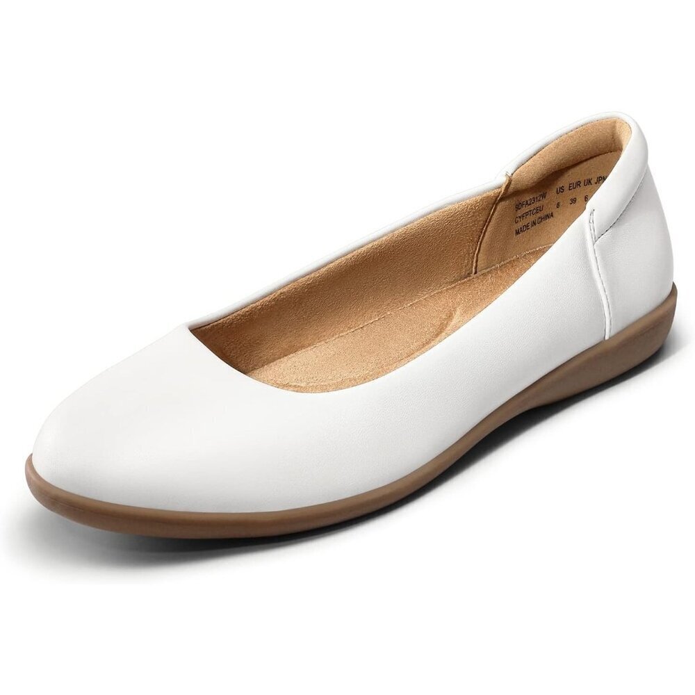 Dream Pairs Women's White Faux Leather Round Toe Slip-on Ballet Flats Shoes